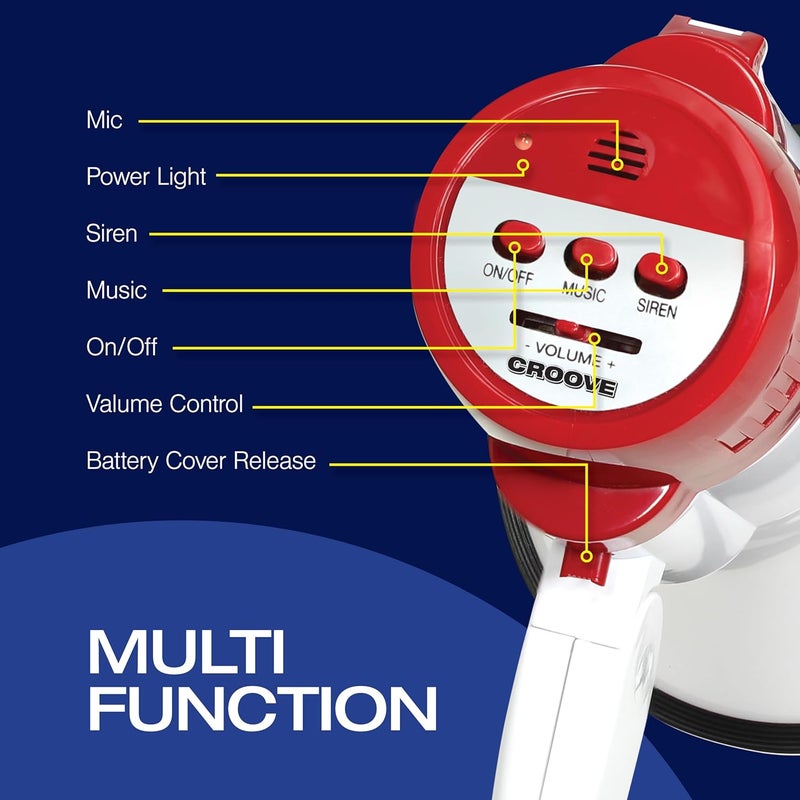 Croove Portable Megaphone Loud Speaker, Bullhorn with Siren Music, Volume Control, 30 Watt Mini Bull Horn, 800 Yard Voice Range Mega Phone, Noise Makers, Sporting Essentials for Coach, Camp Counselor - Image 2